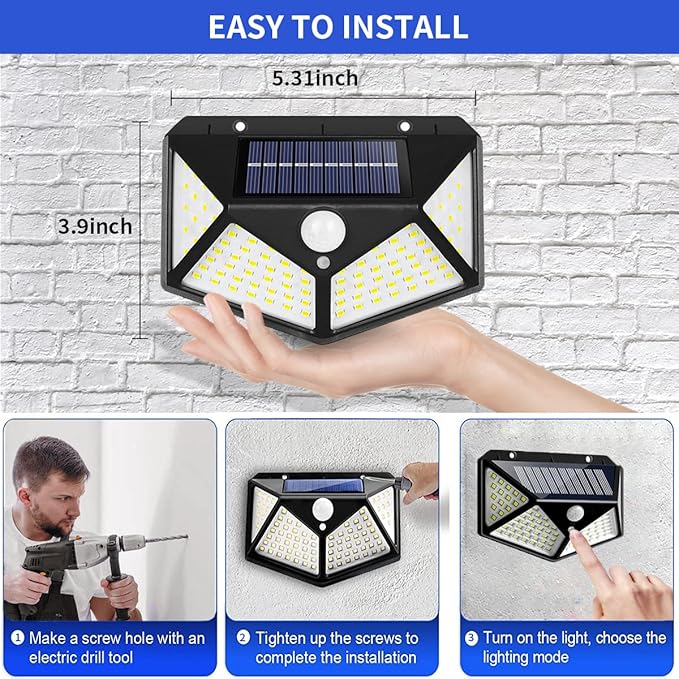 🌞 Luz Solar LED con Sensor de Movimiento – 100 LEDs ⚡Envíos gratis a todo el Paraguay. Pagas al recibir.